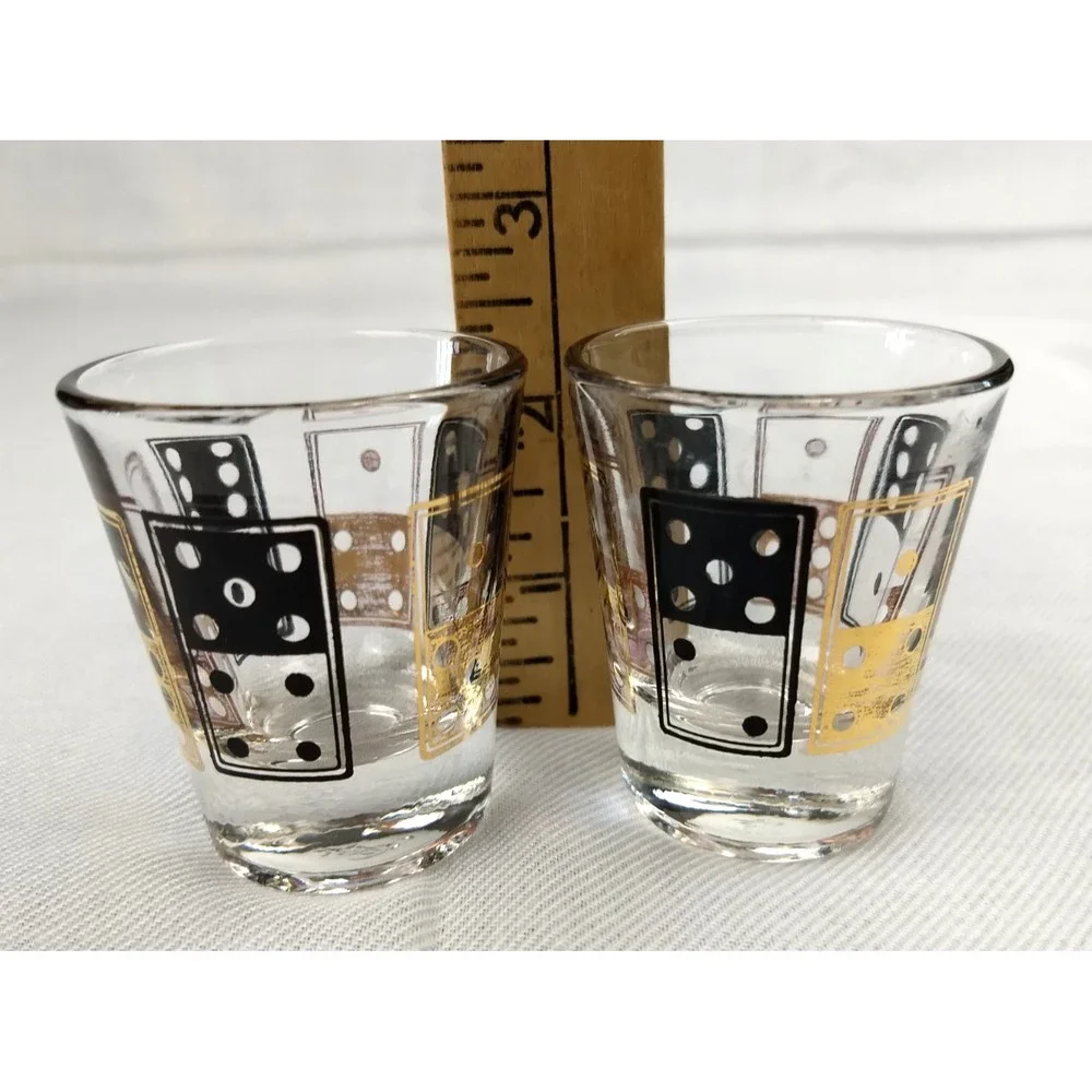 Vintage Anchor Hocking Shot Glasses‎ Black & Gold Dice Domino 1oz